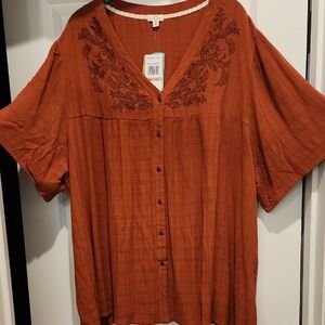 NEW Mason And Belle Boho Embroidered Rust Tunic 3x
